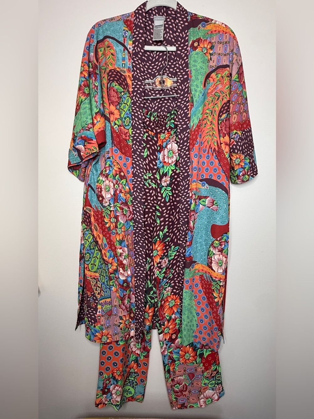 Chico's Two Pieces Multicolor Floral Kimono and pants.